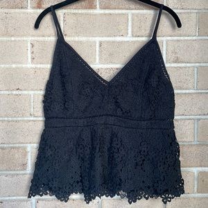 A&F Black Floral Lace Peplum Blouse